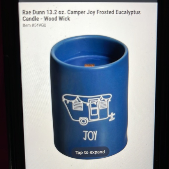 Rae Dunn 13.2 oz CAMPER JOY Frosted Eucalyptus Candle Wood Wick  NEW - Picture 2 of 10